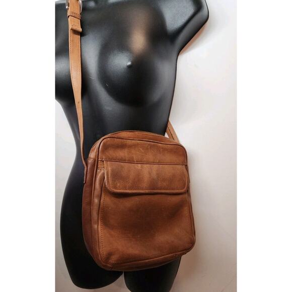 Vintage Y2K Wilson's Leather Cross Body Messenger Bag Brown Satchel Purse - Picture 2 of 15